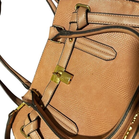 Adrienne Vittadini Tan Front-Lock Leather Shoulder Bag / Crossbody – Large - Picture 4 of 7